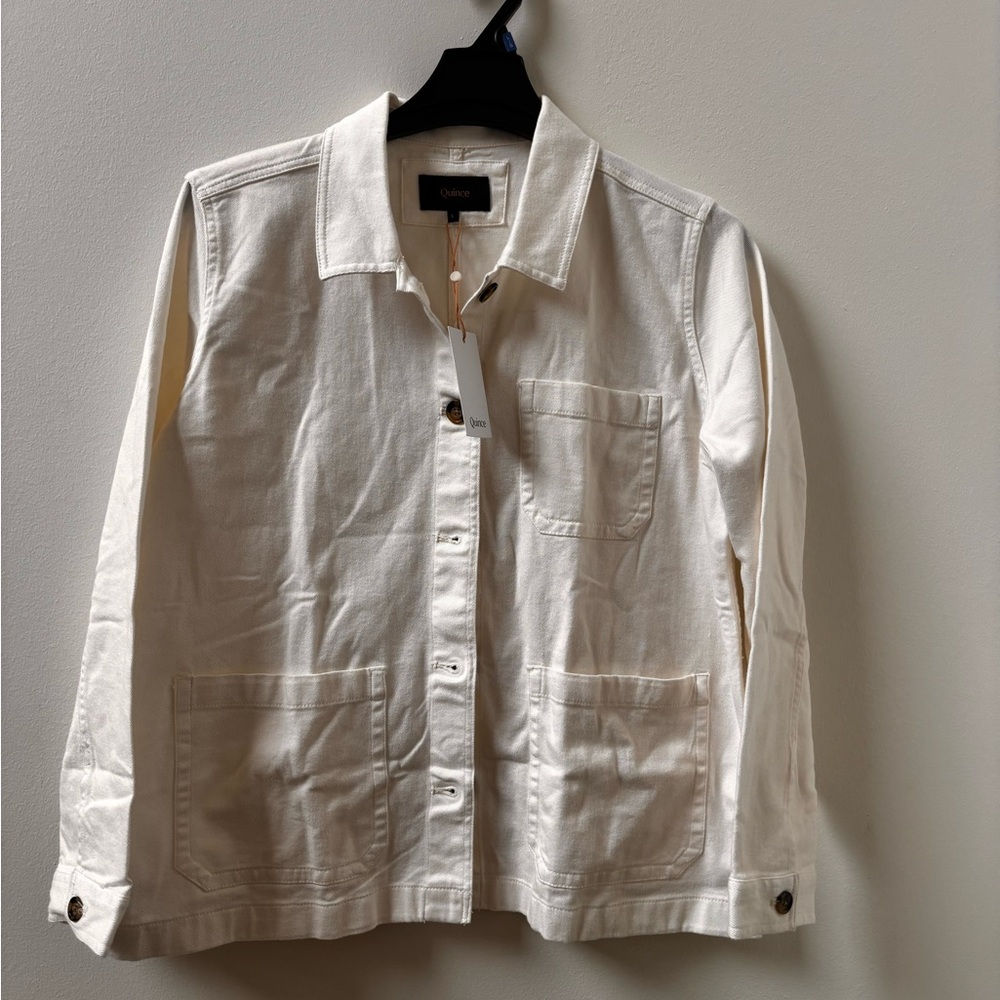 Quince Womens Organic Comfort Stretch Chore Jacket Button cream size L - Picture 3 of 5